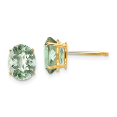14k 8x6 Oval Checker-Cut Green Quartz Earrings