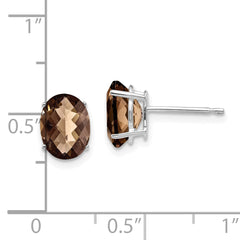 14kw 8x6 Oval Checker-Cut Smoky Quartz Earrings