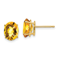 14k 9x7mm Oval Citrine Checker Earrings