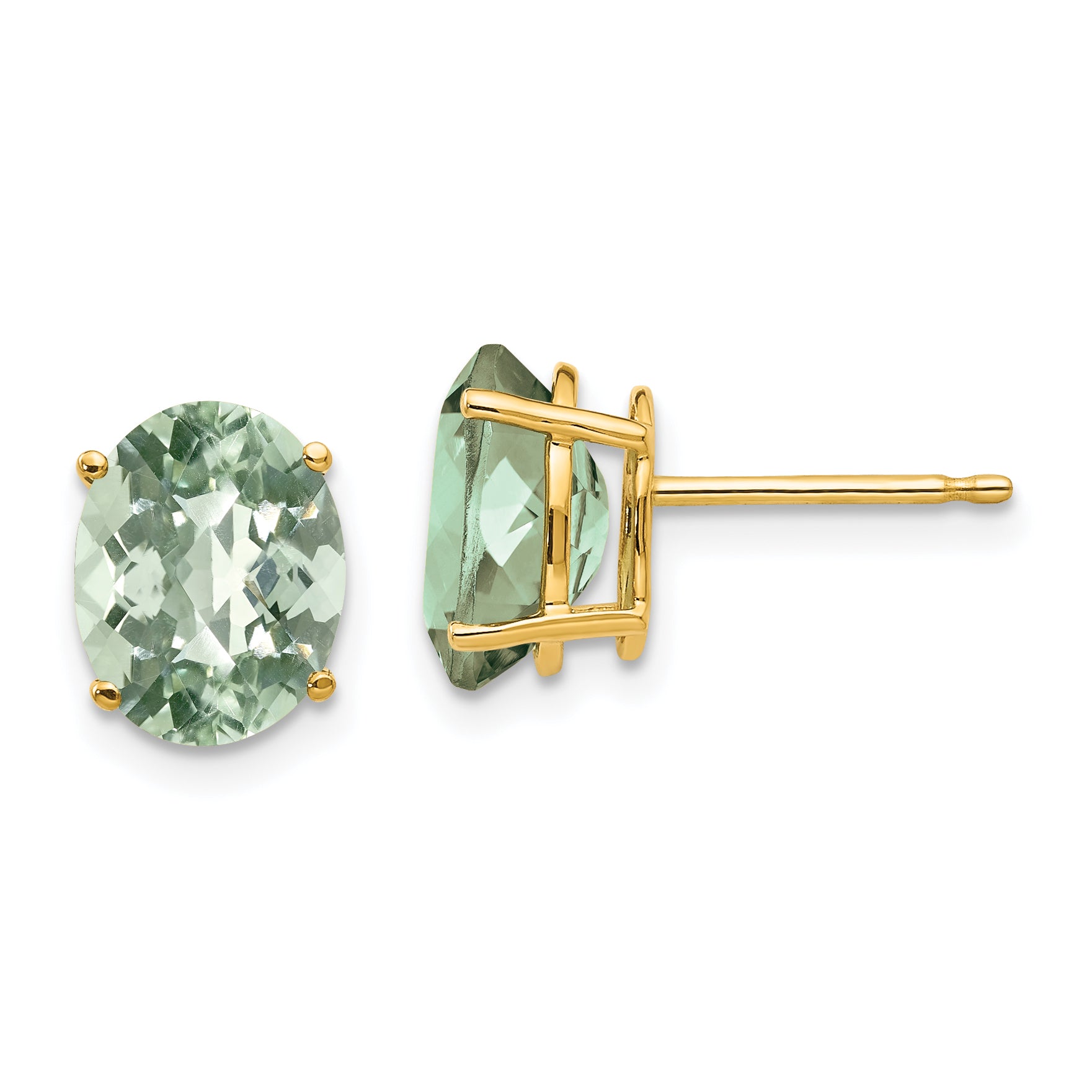 14k 9x7 Oval Checker-Cut Green Quartz Earrings