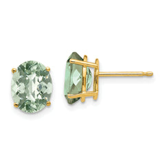 14k 9x7 Oval Checker-Cut Green Quartz Earrings