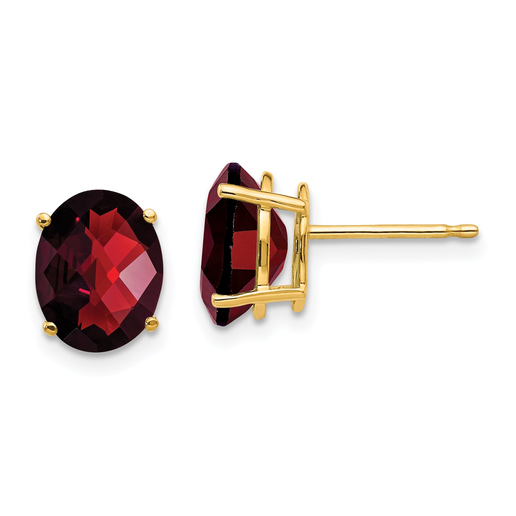 14k 9x7mm Oval Garnet Checker Earrings