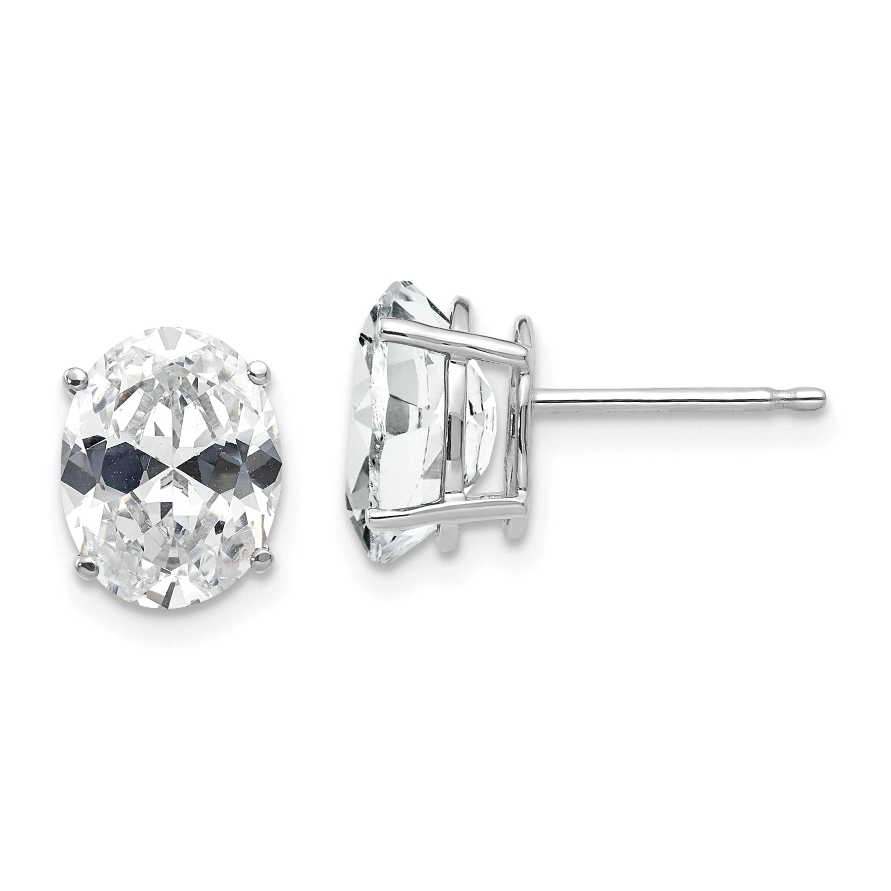 14k White Gold Cubic Zirconia Oval Stud Earrings