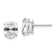 14k White Gold Cubic Zirconia Oval Stud Earrings