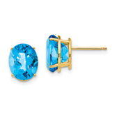 14k 10x8mm Oval Blue Topaz Checker Earrings