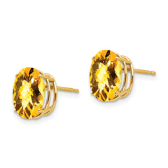 14k 10x8mm Oval Citrine Checker Earrings
