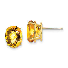 14k 10x8mm Oval Citrine Checker Earrings