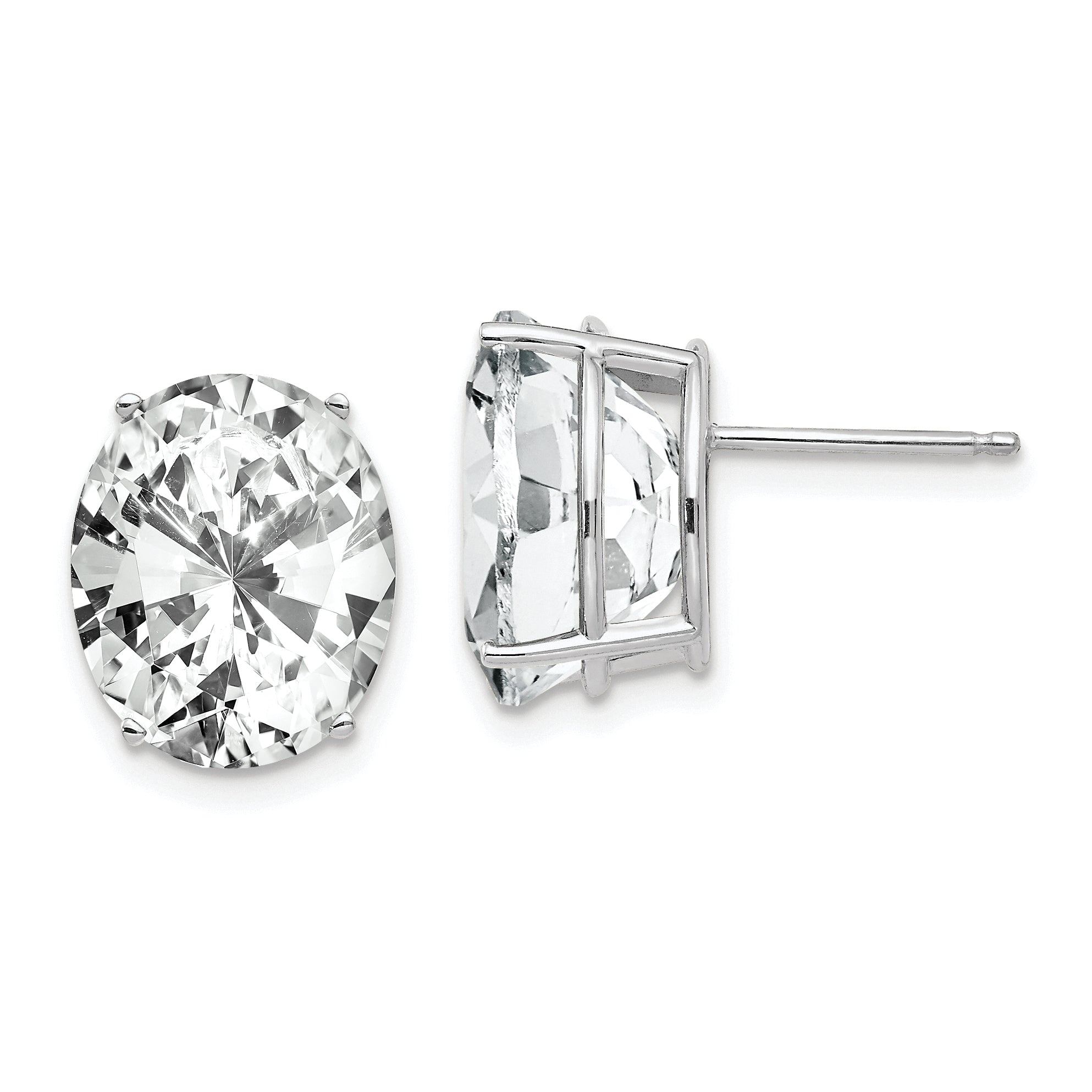 14k White Gold Cubic Zirconia Oval Stud Earrings