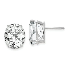 14k White Gold Cubic Zirconia Oval Stud Earrings