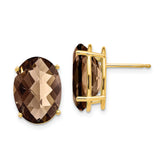 14k 14x10 Oval Checker-Cut Smoky Quartz Earrings