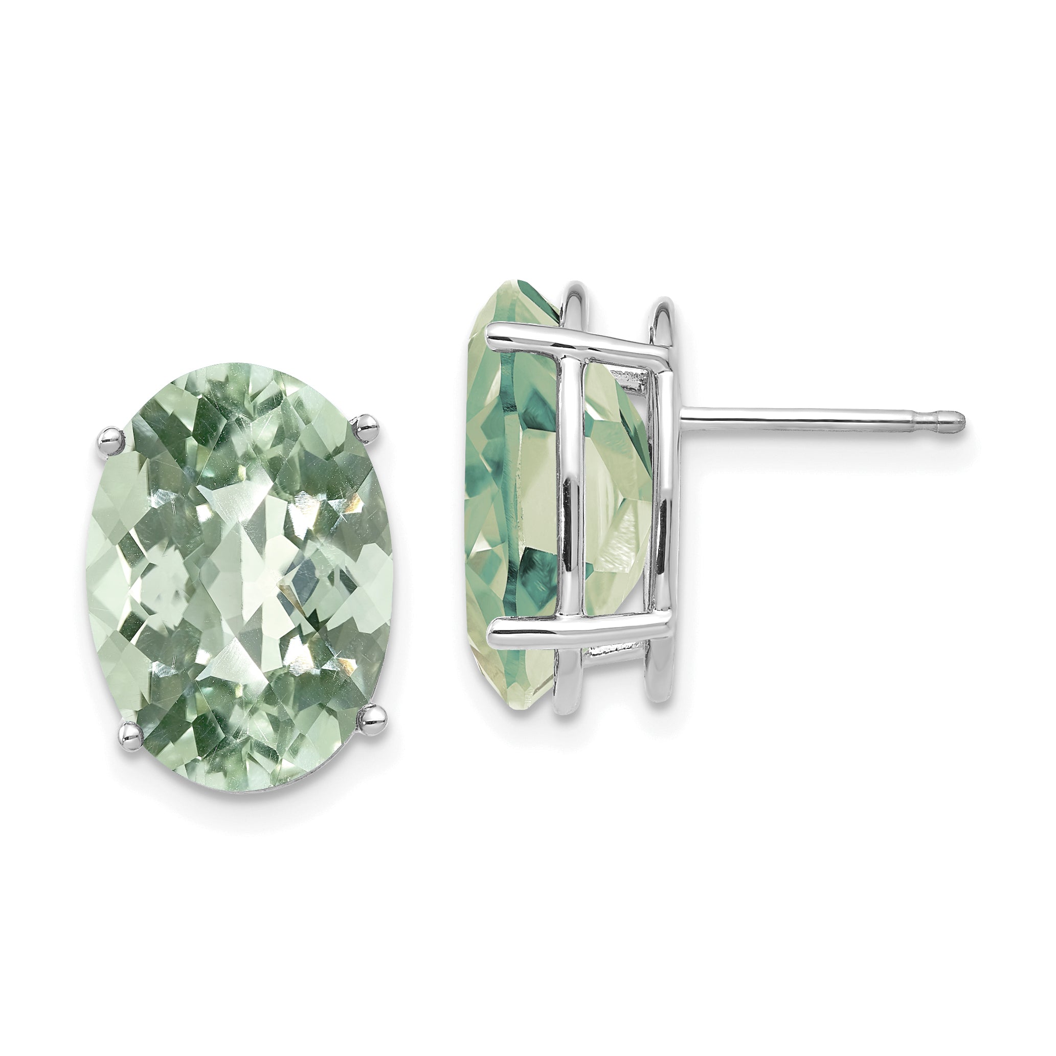 14kw Oval 4-Prong 14 x 10mm Checker-Cut Green Quartz Earrings