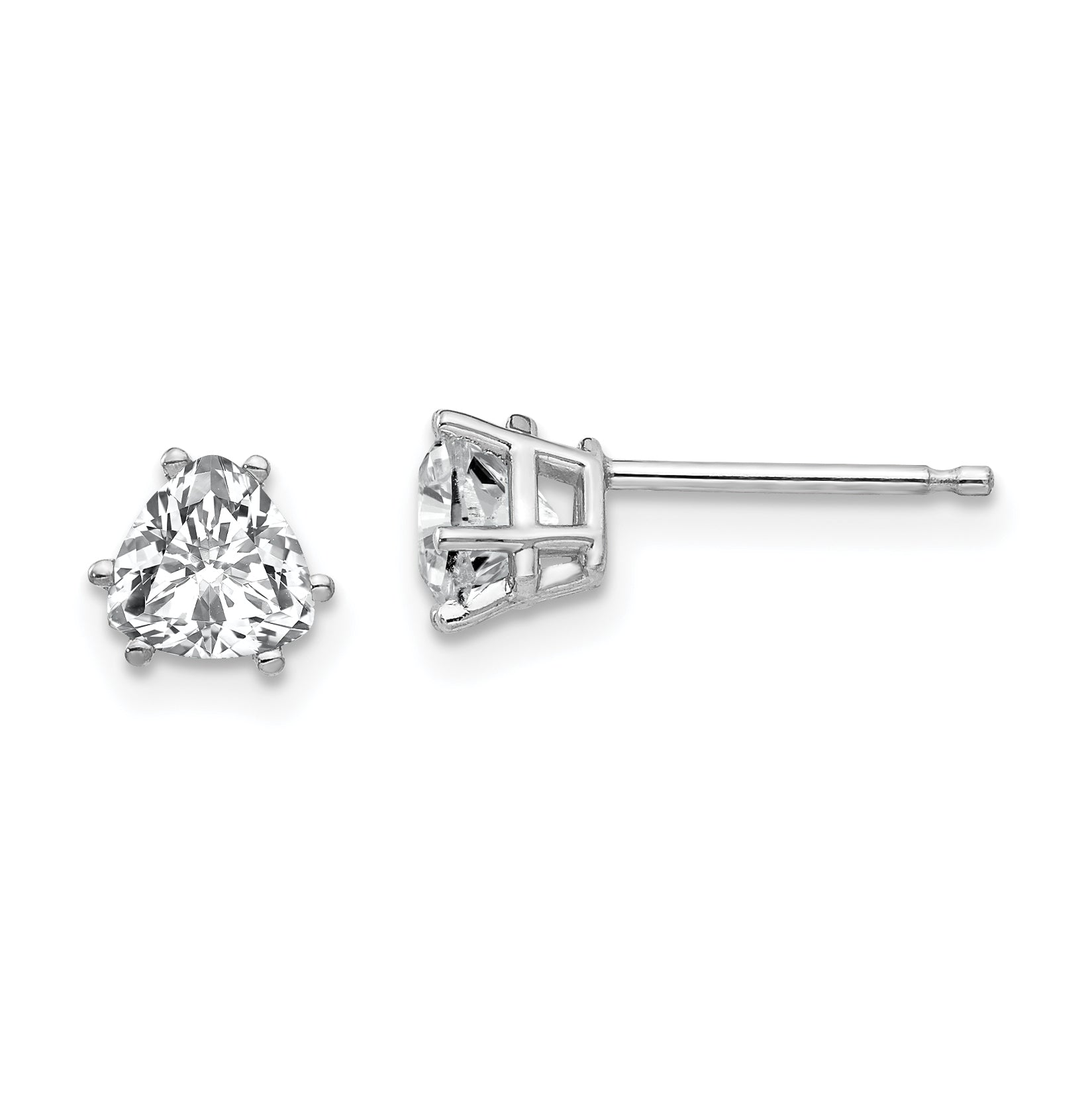 14k White Gold Cubic Zirconia Trillion Stud Earrings