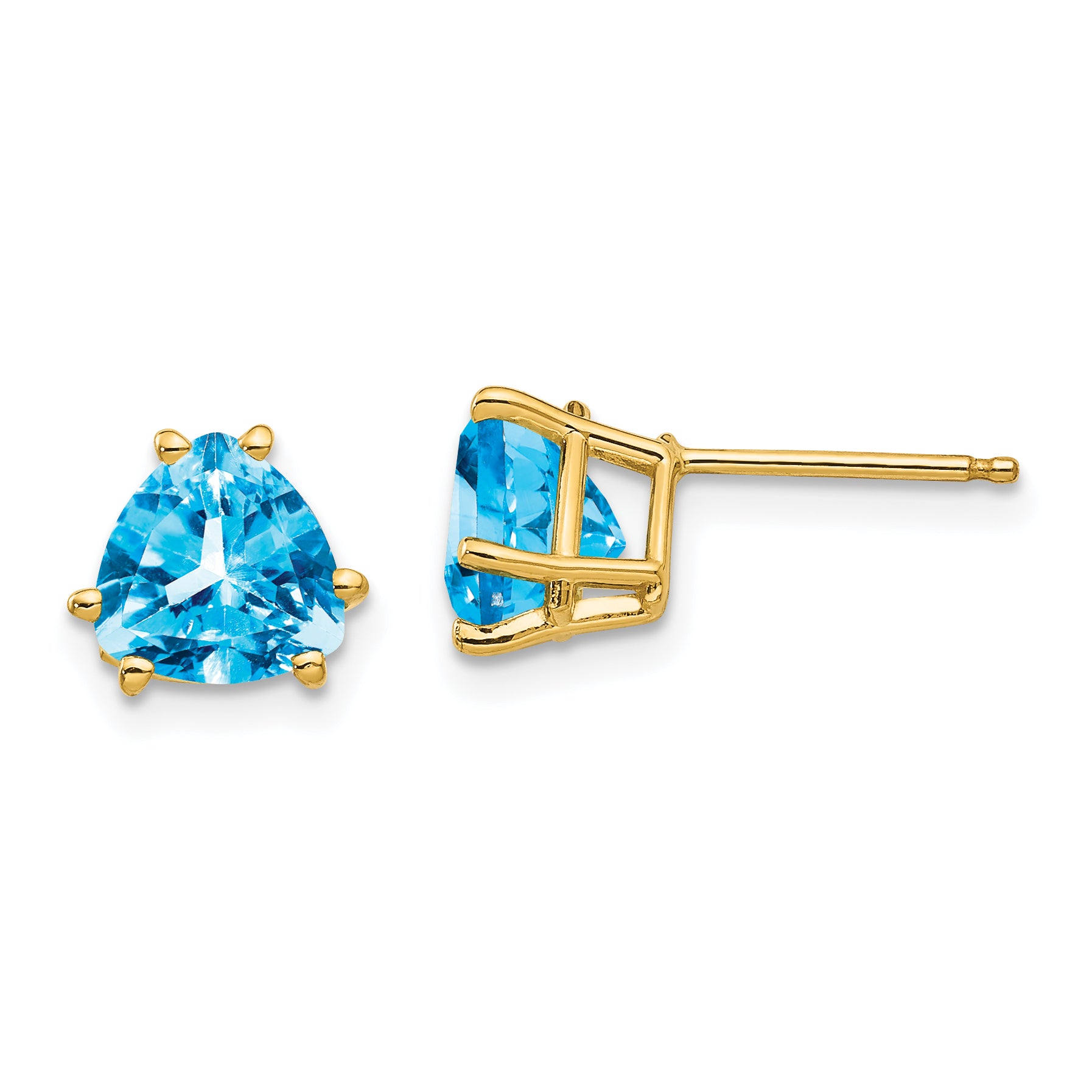 14k 7mm Trillion Blue Topaz Earrings