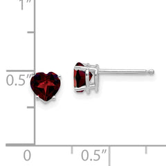 14k White Gold 5mm Heart Garnet Earrings
