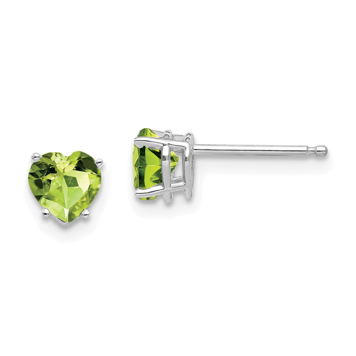 14k White Gold 5mm Heart Peridot Earrings