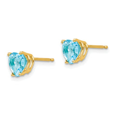 14k 6mm Heart Blue Topaz Earrings