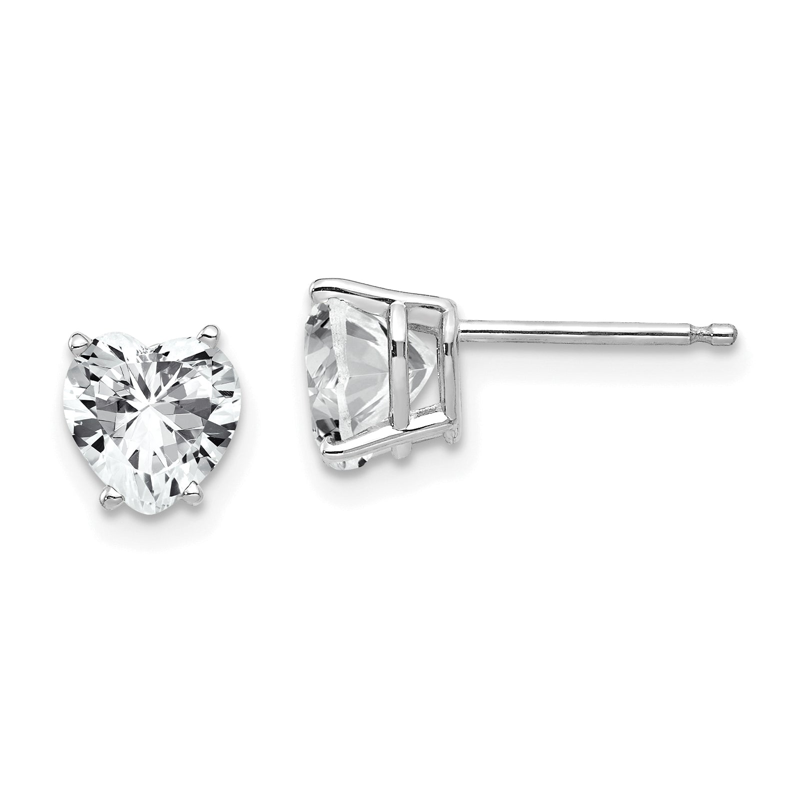14k White Gold 6mm Heart Cubic Zirconia Earrings