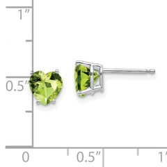 14k White Gold 6mm Heart Peridot Earrings