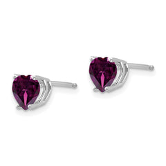14k White Gold 6mm Heart Rhodolite Garnet Earrings