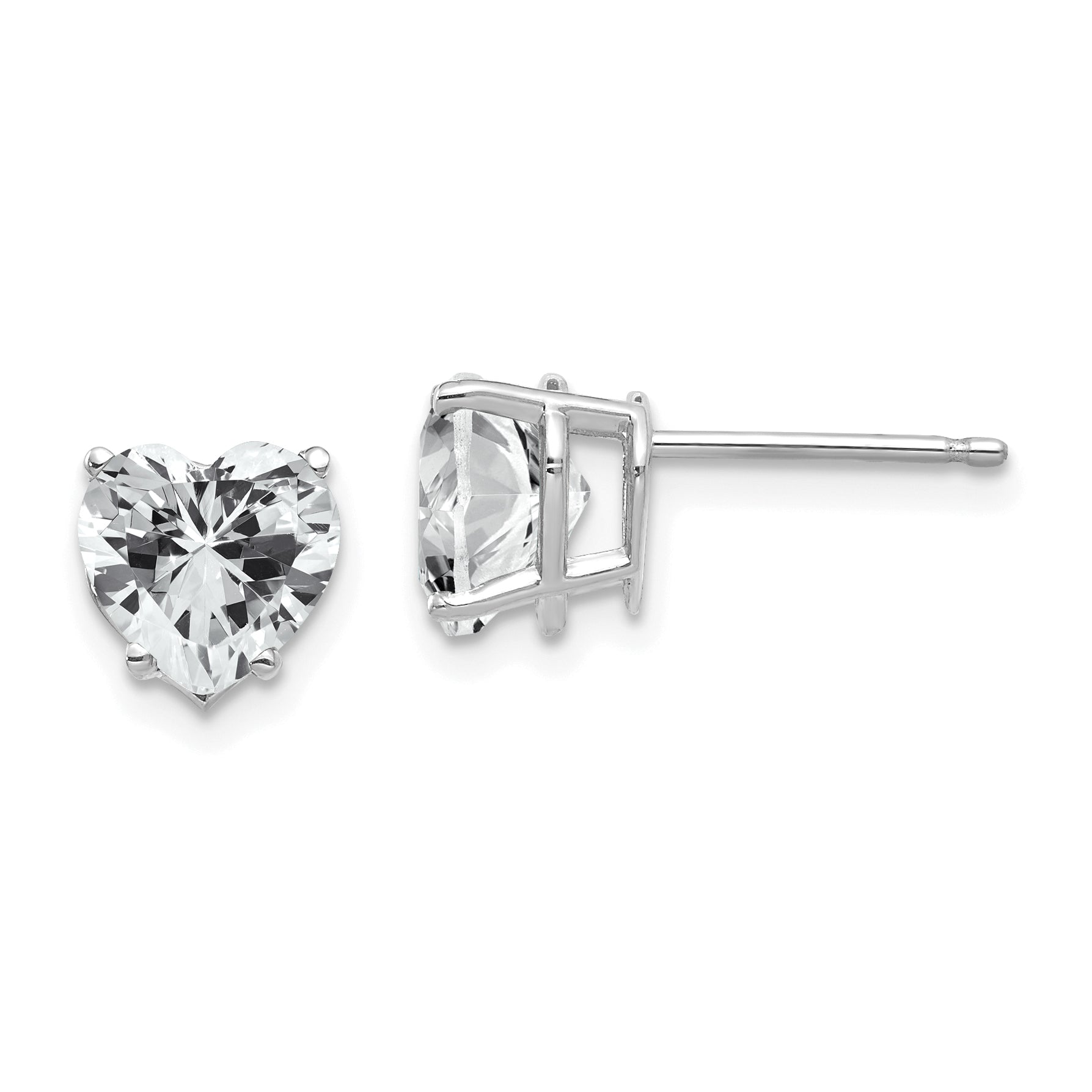 14k White Gold Cubic Zirconia Heart Stud Earrings