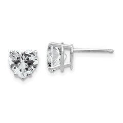 14k White Gold Cubic Zirconia Heart Stud Earrings