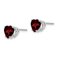 14k White Gold 7mm Heart Garnet Earrings