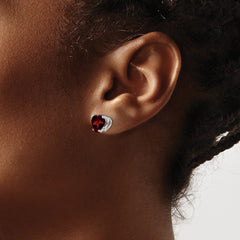 14k White Gold 7mm Heart Garnet Earrings