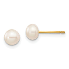 14K 5-6mm Button Freshwater Cultured Pearl Boxed 3 pair Post Earrings Set
