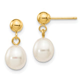 14k 6-7mm White Rice Freshwater Cultured Pearl Dangle Post Earrings