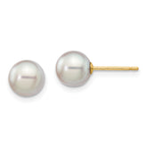 14k 6-7mm Round Grey Saltwater Akoya Cultured Pearl Stud Post Earrings