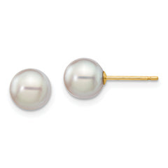 14k 6-7mm Round Grey Saltwater Akoya Cultured Pearl Stud Post Earrings