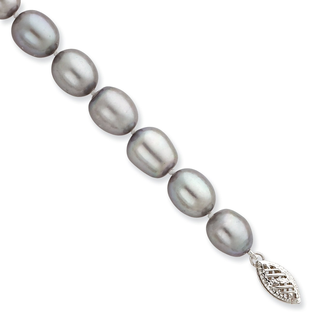 14K White Gold 8-9mm Grey Rice Freshwater Cultured Pearl Bracelet