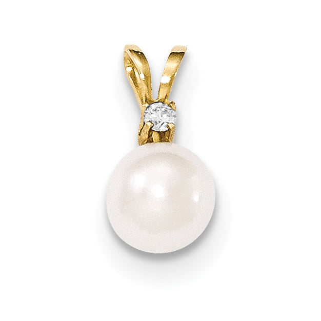 14K 8-9mm Round White Saltwater Akoya Cultured Pearl Diamond Pendant