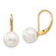 14k 8-9mm White Round Saltwater Akoya Cultured Pearl Leverback Earrings