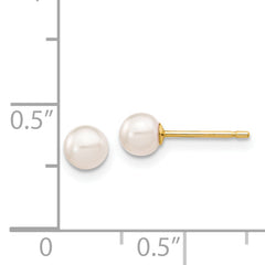14k 4-5mm Round White Saltwater Akoya Cultured Pearl Stud Post Earrings