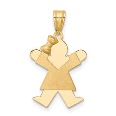 14K Solid Engravable Girl with Bow on Left Charm