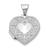 14k White Gold Scroll Pattern Heart Locket
