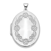 14k White Gold Floral Oval Locket