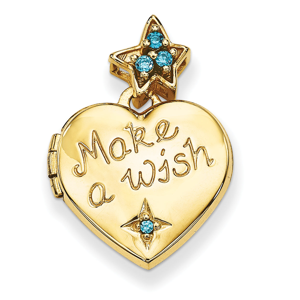 14k Blue CZ Make a Wish (Charm Inside Locket) 15mm Heart Locket