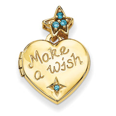 14k Blue CZ Make a Wish (Charm Inside Locket) 15mm Heart Locket