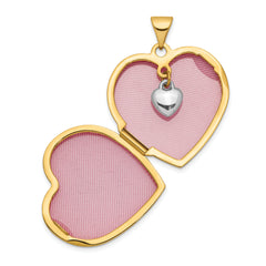 14K Two-tone Dia Always in my Heart With Heart Charm Inside 21mm Heart Locket