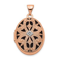 14k Rose Gold w/Diamond & Black Fabric Vintage 21mm Oval Locket
