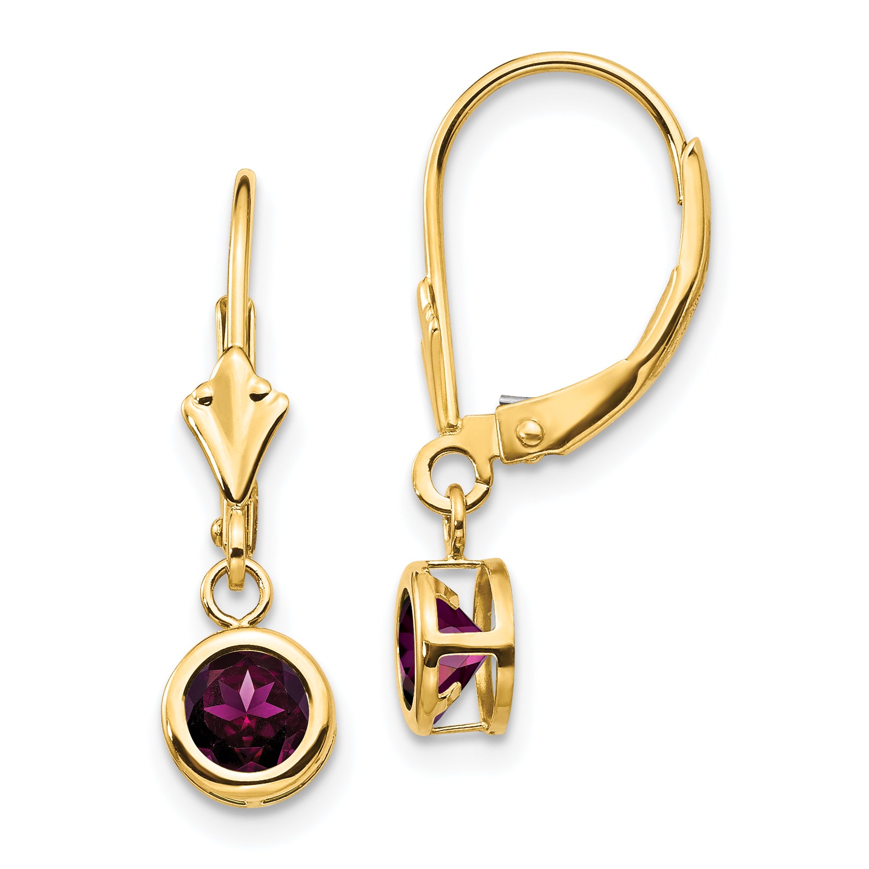 14k 5mm Rhodolite Garnet Leverback Earrings