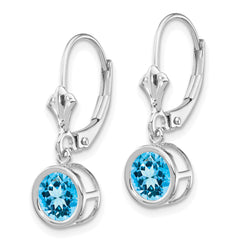 14k White Gold 6mm Blue Topaz Leverback Earrings