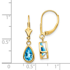 14k 8x5mm Pear Blue Topaz Leverback Earrings