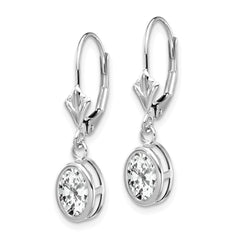14k White Gold 7x5mm Oval Cubic Zirconia Leverback Earrings