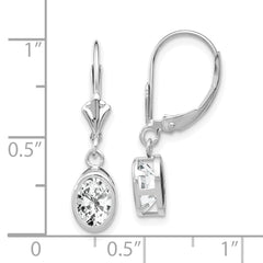 14k White Gold 7x5mm Oval Cubic Zirconia Leverback Earrings