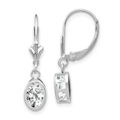 14k White Gold 7x5mm Oval Cubic Zirconia Leverback Earrings