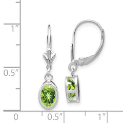 14k White Gold 7x5mm Oval Peridot Leverback Earrings