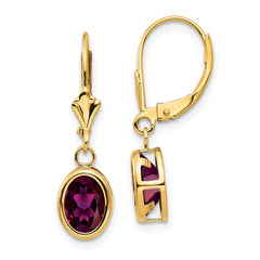 14k 8x6mm Oval Rhodolite Garnet Leverback Earrings